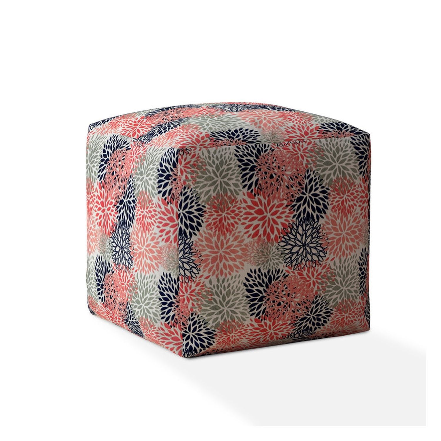 Polyester Floral Pouf Ottoman - Coral