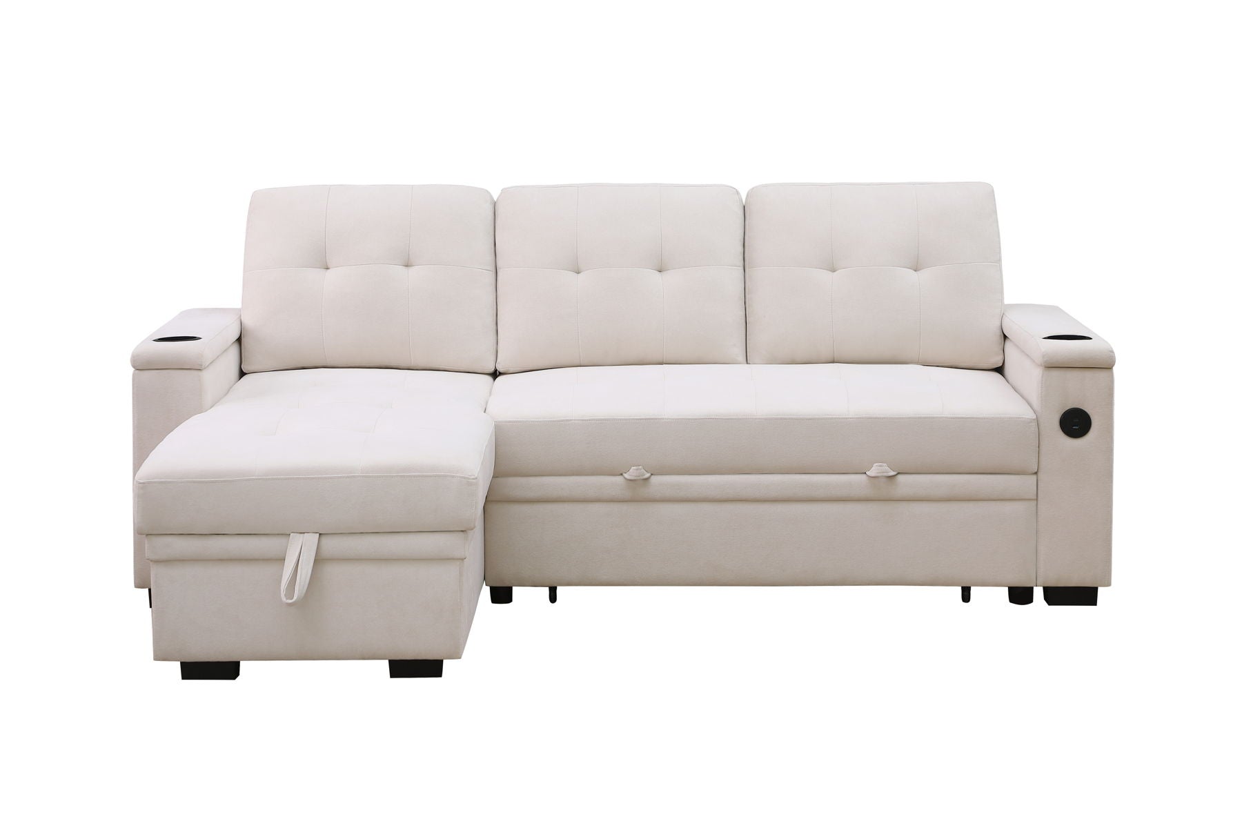 Ashlyn II - 84"W Woven Fabric Reversible Sleeper Sectional Sofa with Storage Chaise