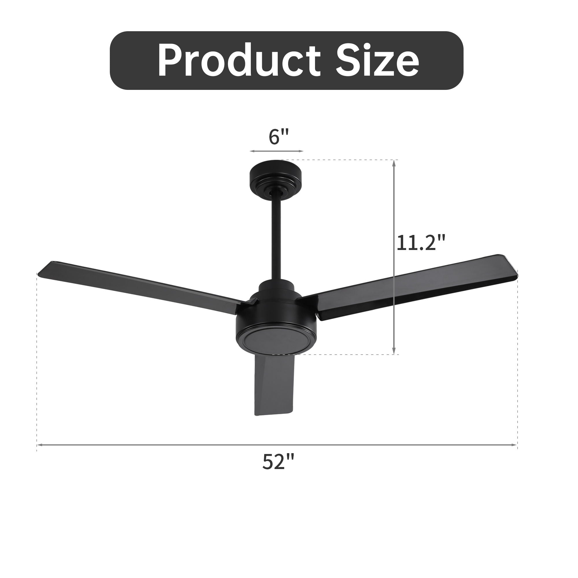 Ceiling Fan Without Light, 3 Blades Farmhouse Ceiling Fan With Remote Control 6-Speed Reversible Dc Motor For Living Room, Bedroom, Kitche