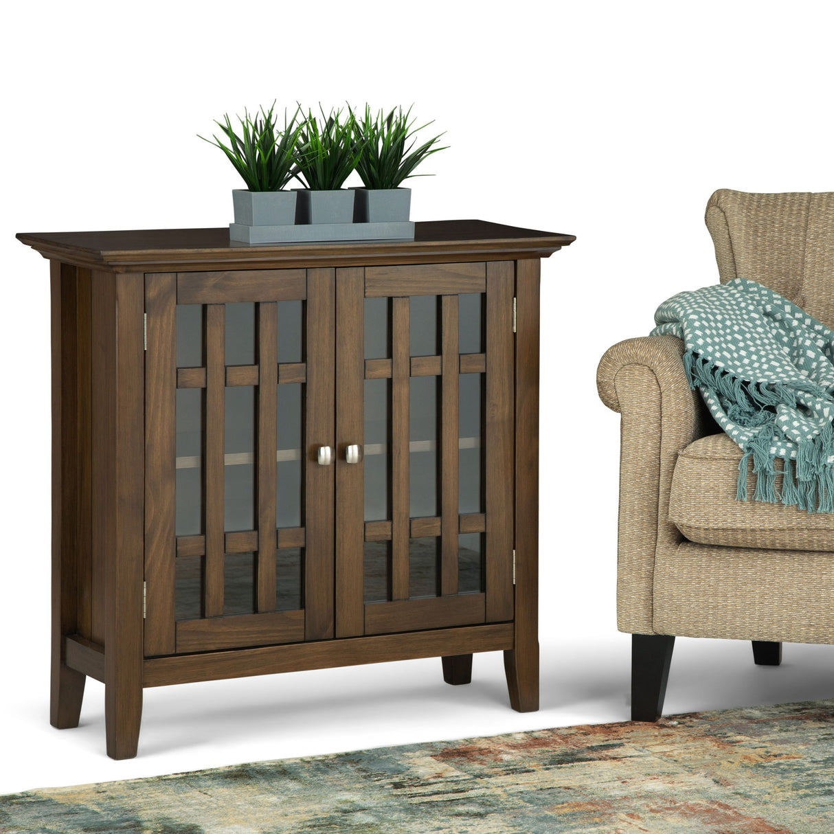 Bedford - Low Storage Media Cabinet - Rustic Natural Aged Brown by Simpli-Home | Bel Furniture