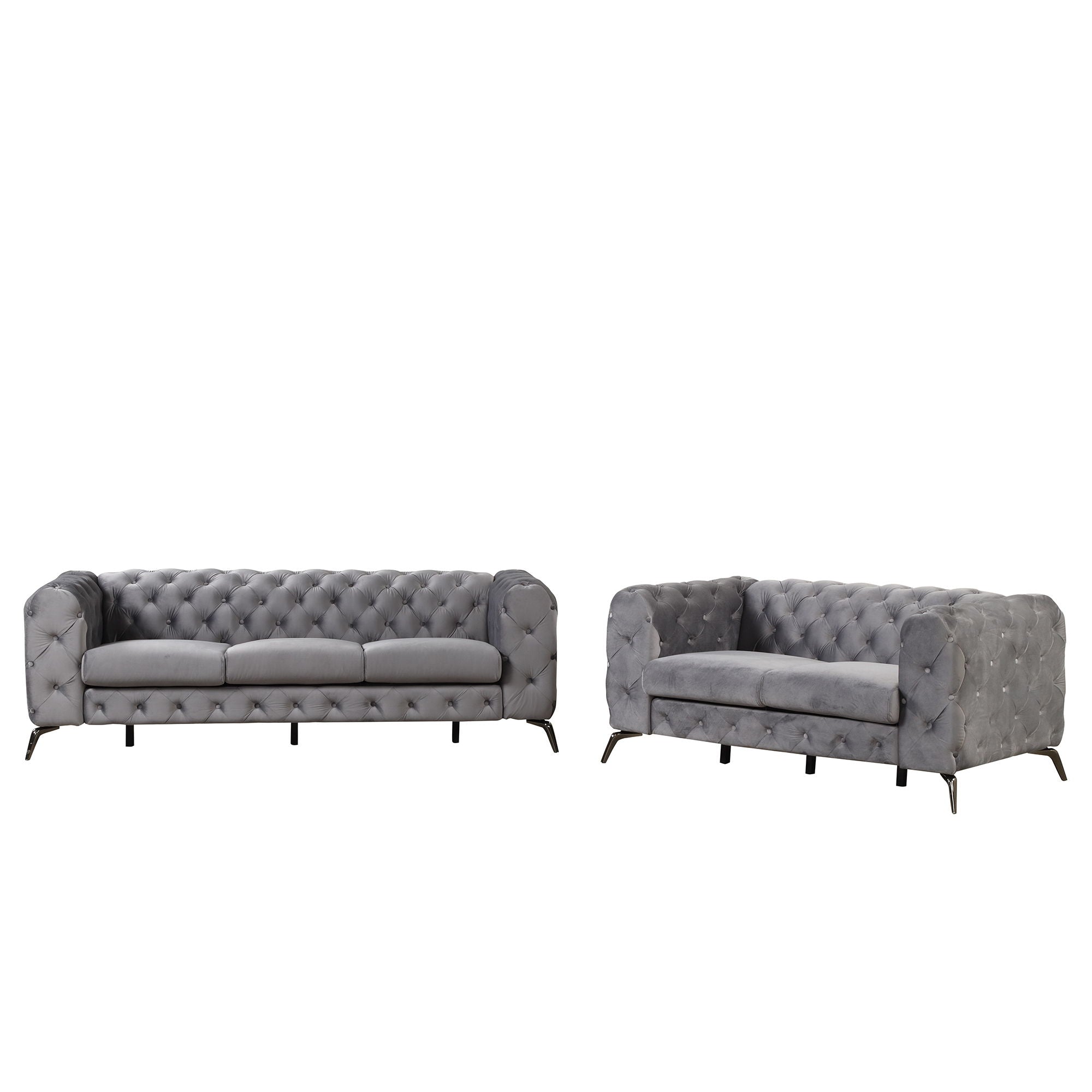 3 Piece Sofa Sets Modern With Sturdy Metal Legs, Velvet Upholstered Couches Sets Including Three Seat Sofa, Loveseat And Single Chair For Living Room Furniture Set