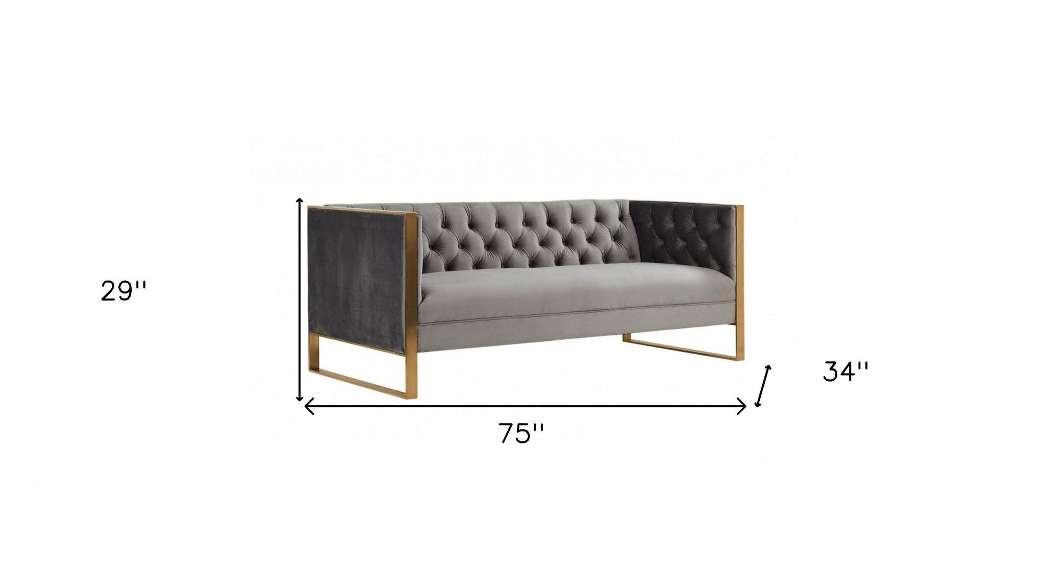 Velvet Sofa & Gold Legs - Gray