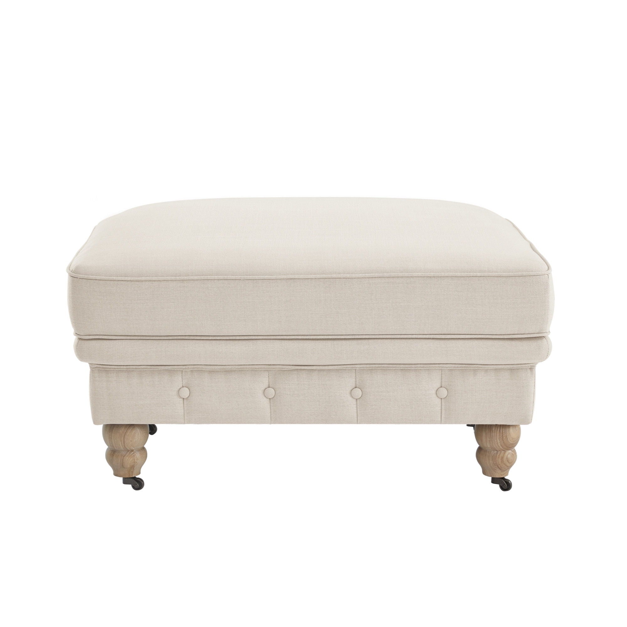 Linen And Wood Brown Rolling Tufted Cocktail Ottoman - Beige