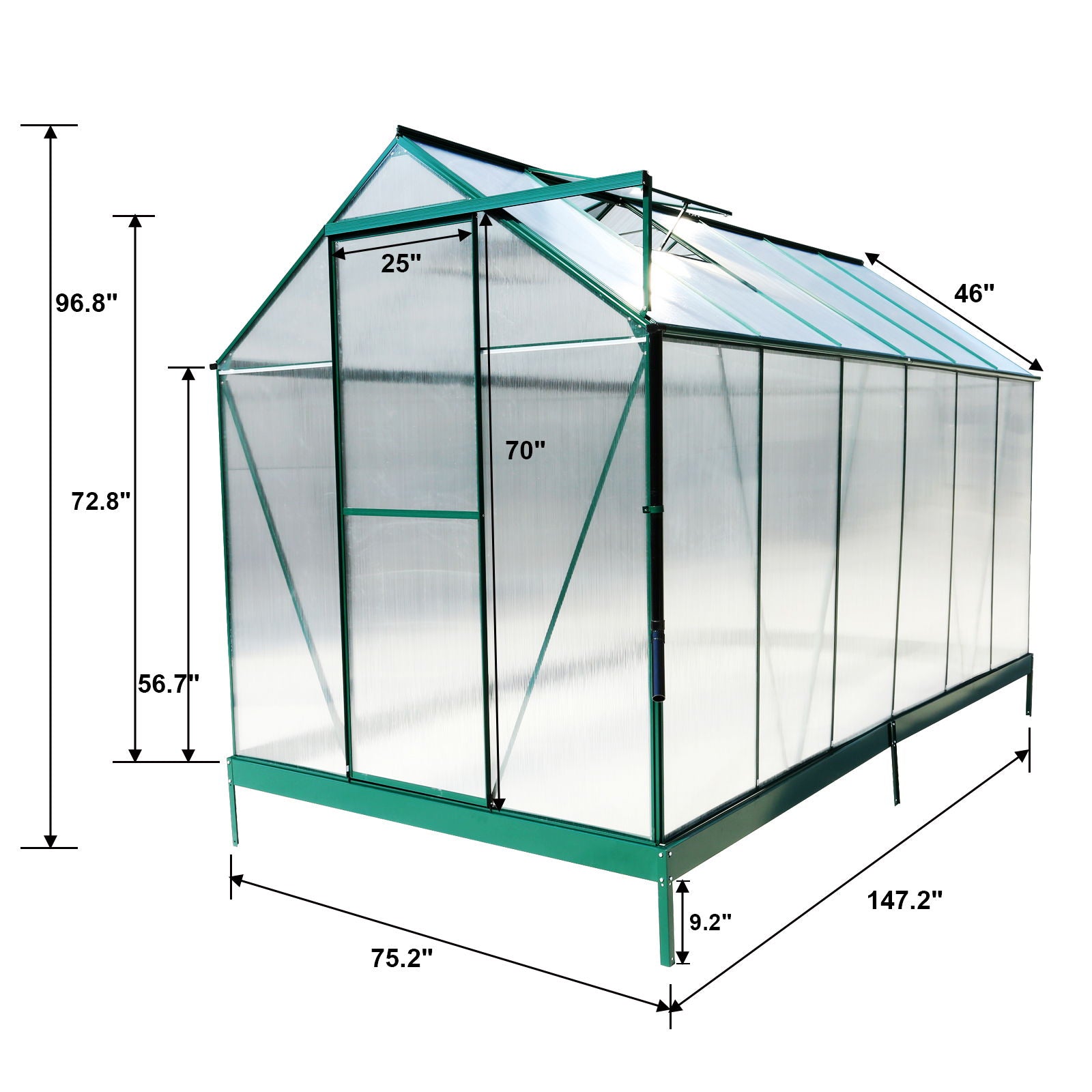 Polycarbonate Greenhouse, Heavy Duty Outdoor Aluminum Walk-In Green House Kit With Rain Gutter, Vent And Door For Backyard Garden