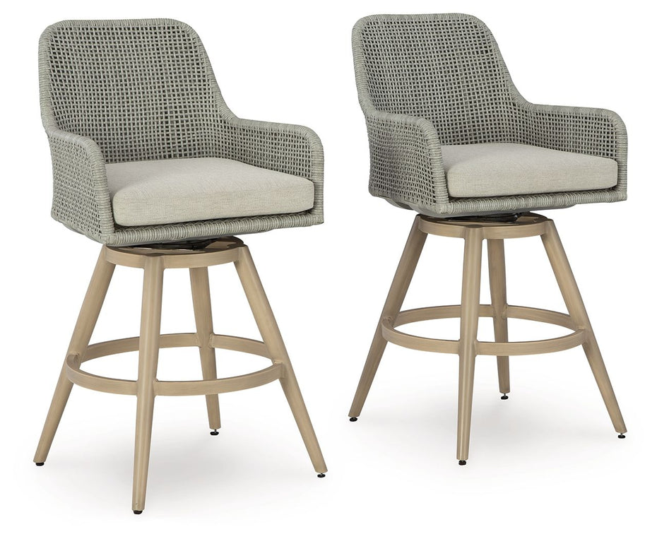 Seton Creek - Beige / Gray - Barstool With Cushion (Set of 2)