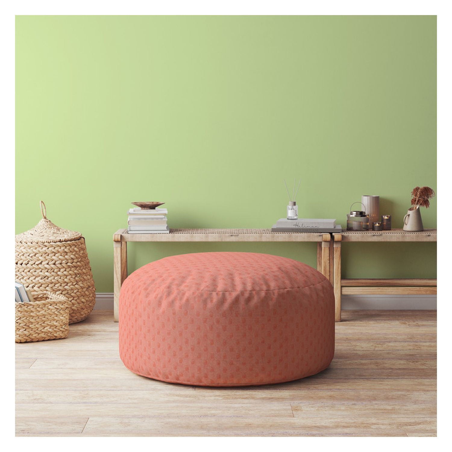 Polyester Round Pouf Ottoman - Pink