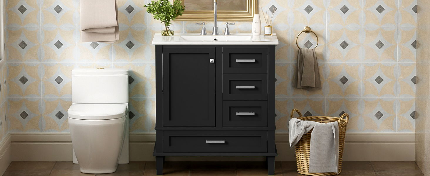 Bathroom Vanity, Modern Bathroom Cabinet With Sink Combo Set, Bathroom Storage Cabinet With A Soft Closing Door And 3 Drawers, Solid Wood Frame