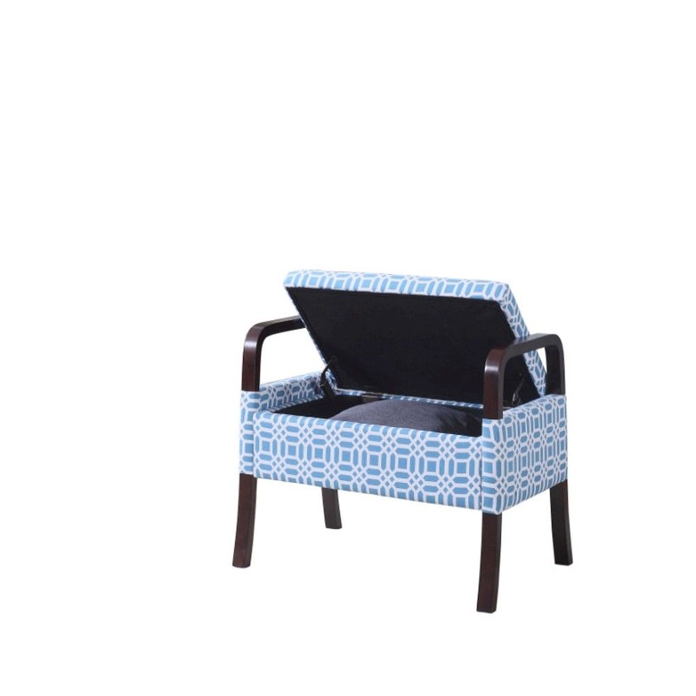 Polyester And Dark Brown Ottoman - Blue / White