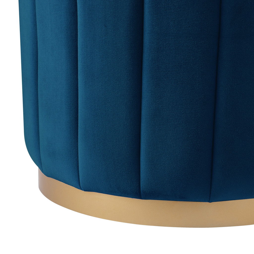 Velvet Round Ottoman - Navy Blue / Gold