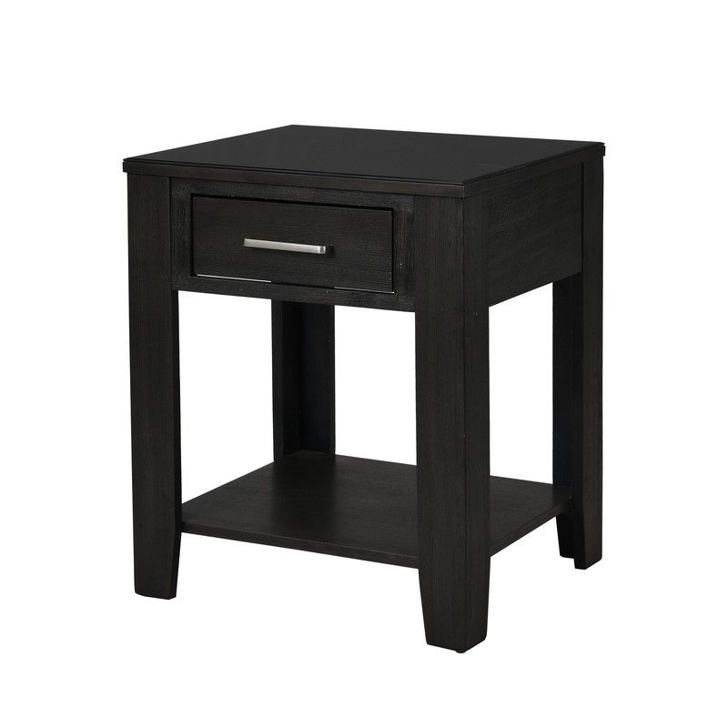 Bruno - Wooden End Table With Tempered Glass Top And Drawer - Ash Gray