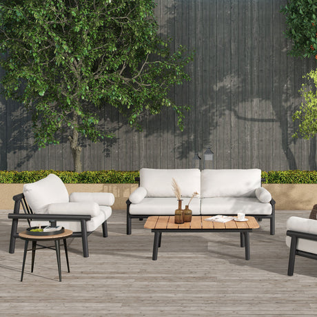 Zara - Dowel Frame Bolster Patio Deep Seating Armchair, Axroma Olefin - Wheat Beige by Jennifer Taylor Home | Bel Furniture