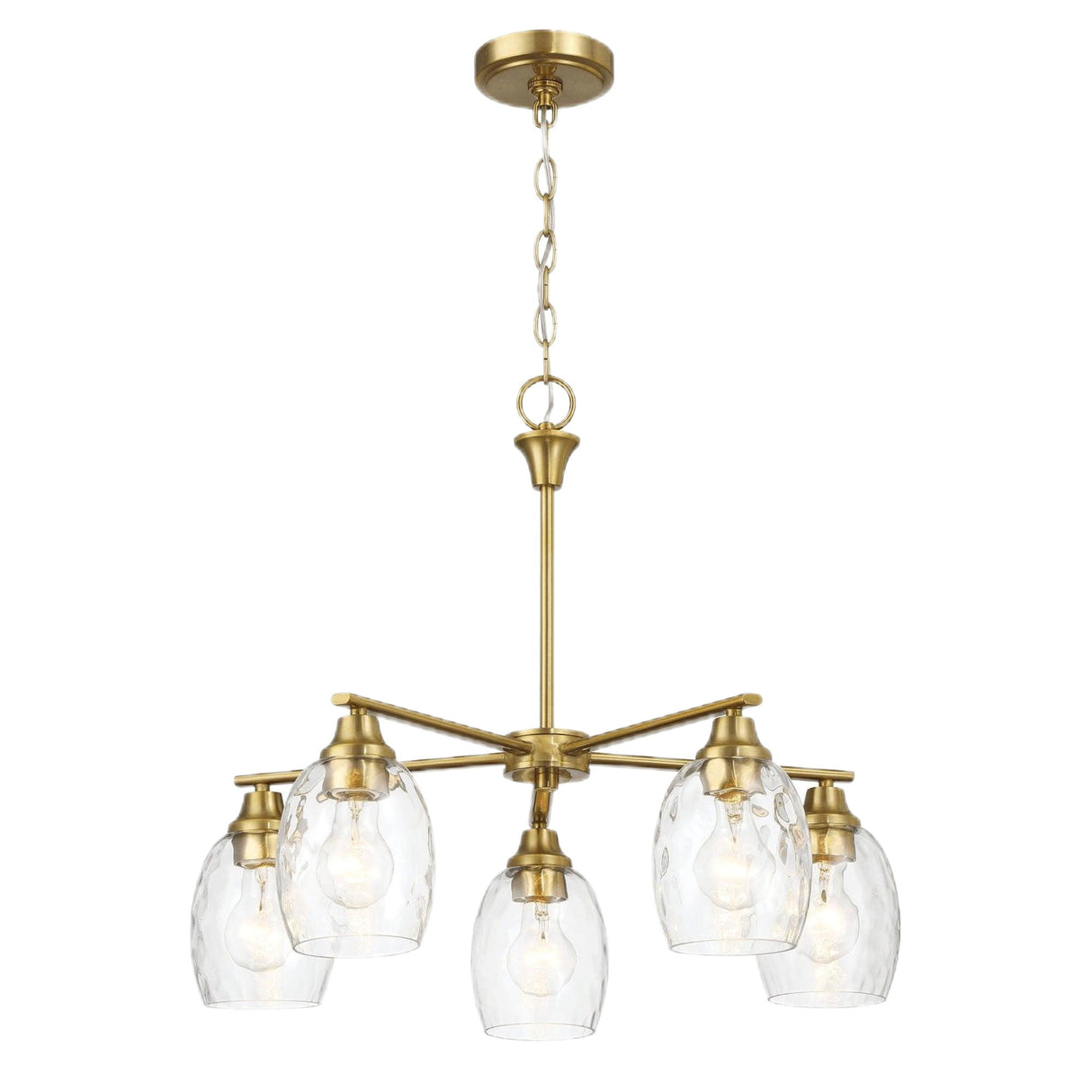 5 Lights Linear Arms With Chain Chandelier - Clear / Gold