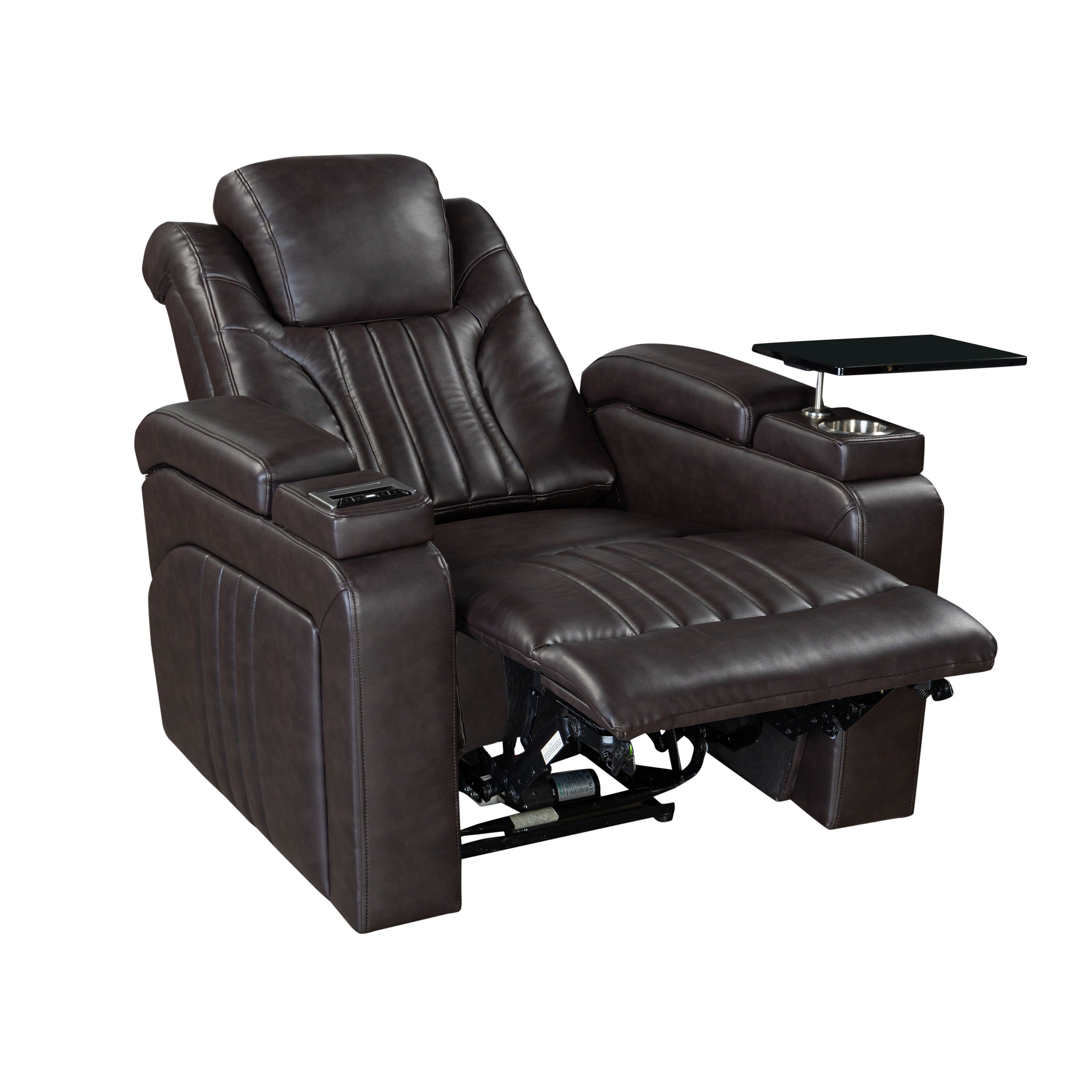 Power Recliner Home Theater Recliner With Power Adjustable Headrest, Wireless Charging Device, USB Port, Storage Arms, Cup Holder And Swivel Tray Table For Living Room