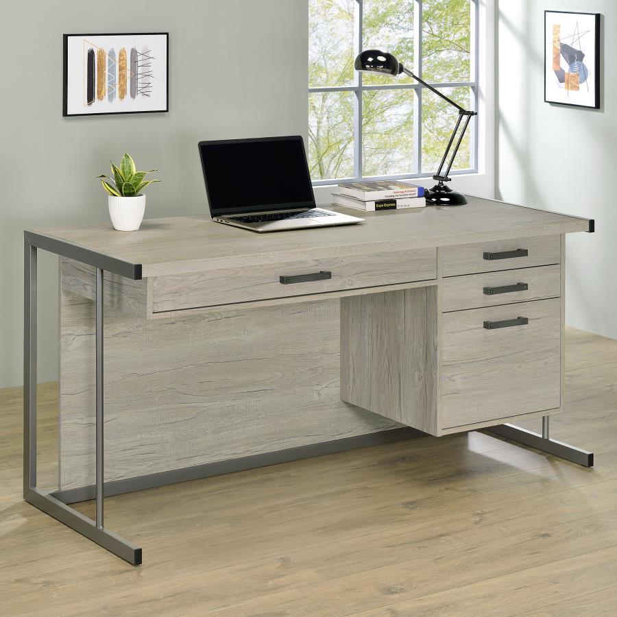 Loomis - 4-Drawer Computer Desk - Whitewashed Gray by CoasterEssence | Bel Furniture