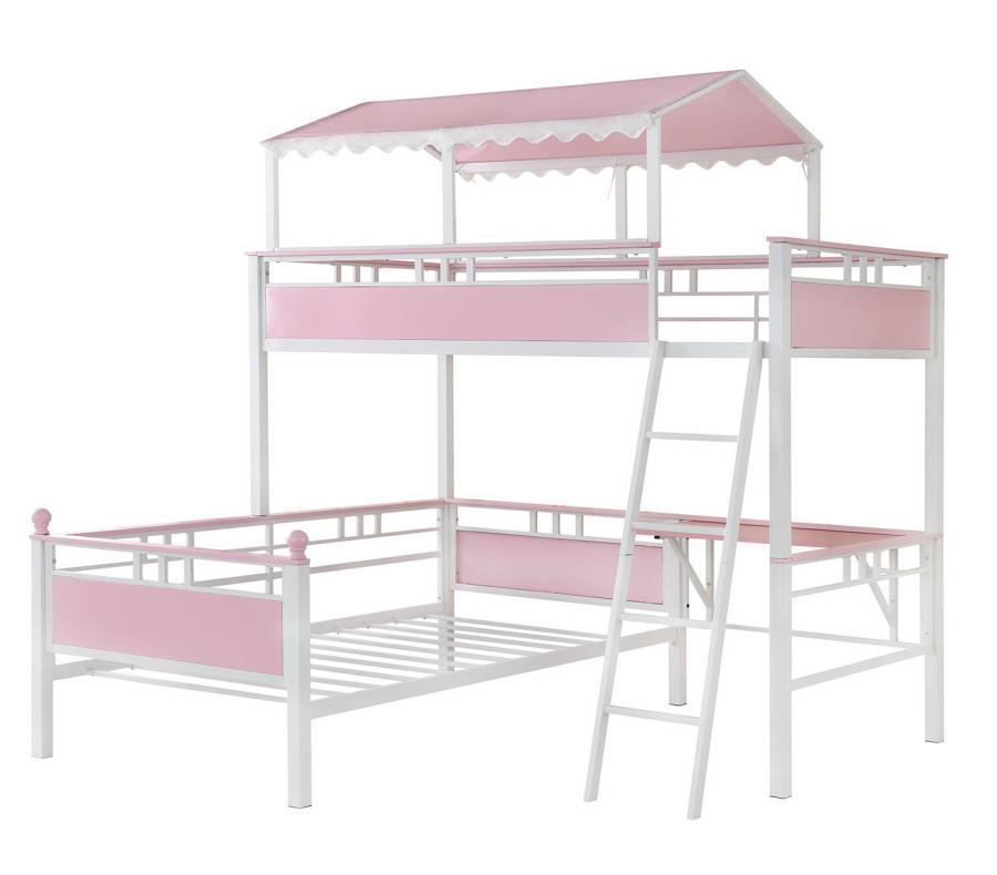 Alexia - Twin Over Twin Workstation Bunk Bed - Pink And White