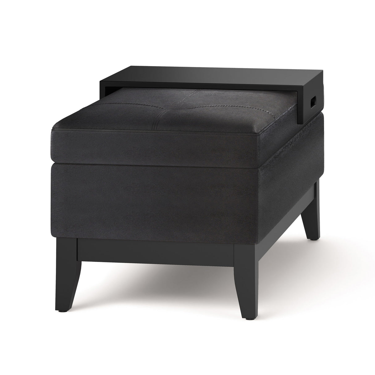 Oregon - Storage Ottoman Bench With Tray - Distressed Black by Simpli-Home | Bel Furniture