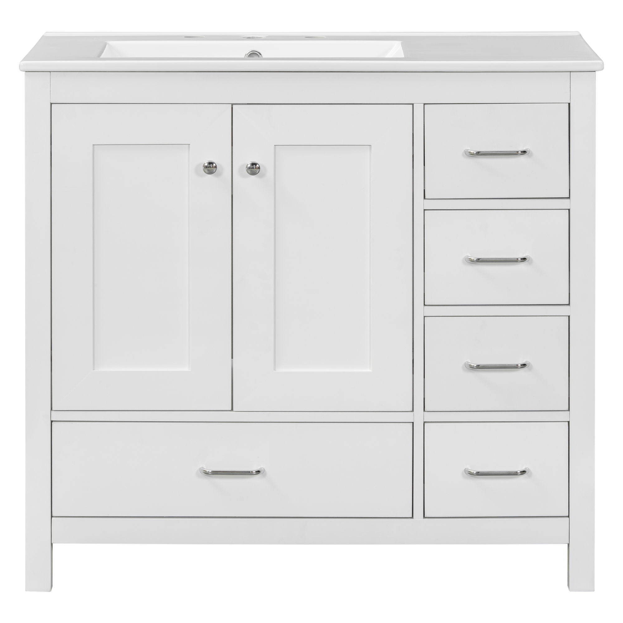 Bathroom Vanity With Ceramic Sink Combo, Abundant Storage Cabinet -2 Soft-Close Doors And 5 Drawers