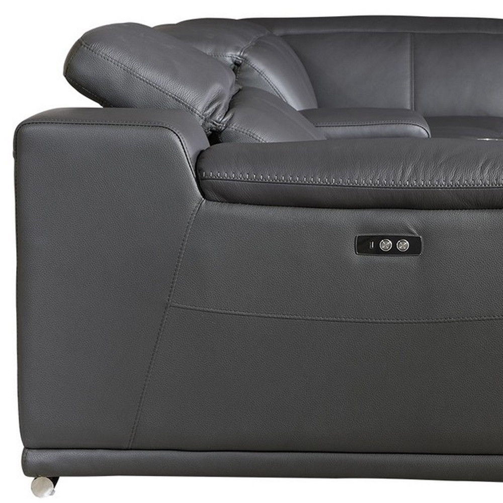 Italian Leather U Shaped Power Reclining Eight Piece Corner Sectional With Console - Gray