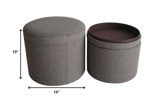 Faux Leather Round Storage - Gray