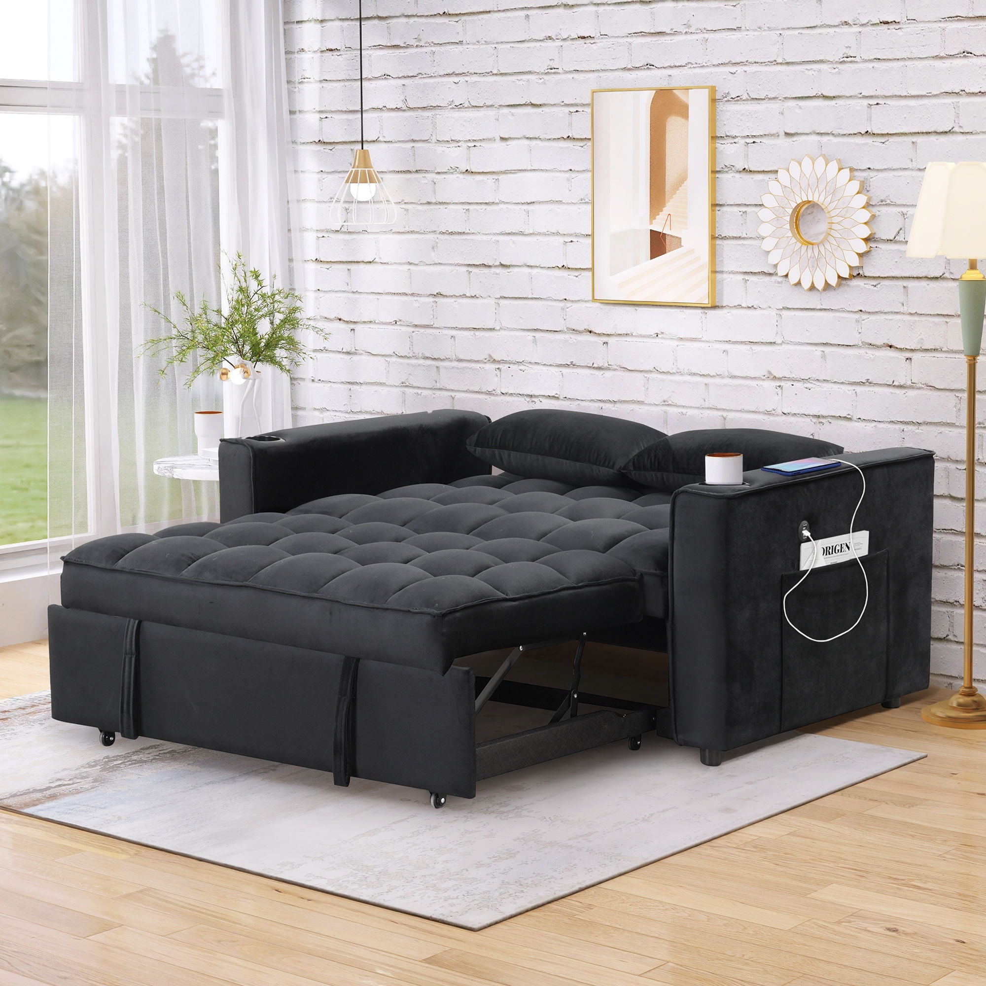 Multi Functional Sofa Bed With Cup Holder And USB Port For Living Room Or Apartments