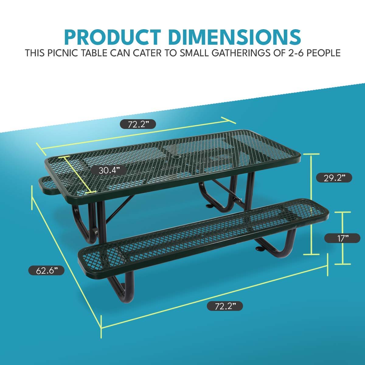 Outdoor Steel Picnic Rectangular Table With Umbrella Pole