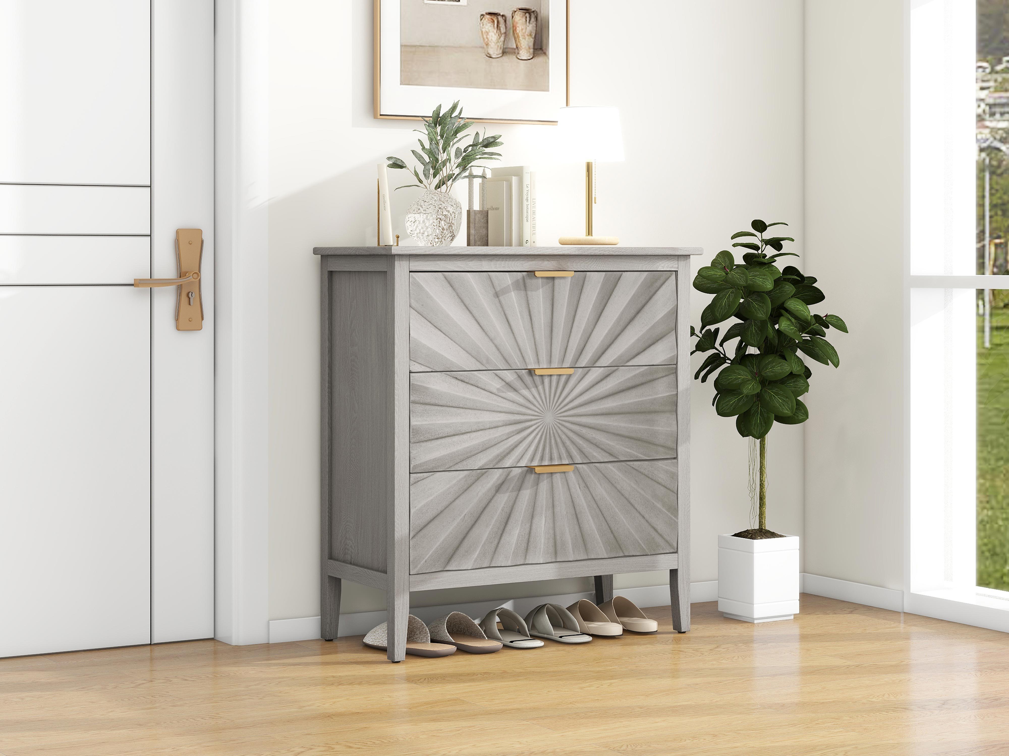 3 Drawer Storage Cabinet, 3 Drawer Modern Dresser, Chest Of Drawers Farmhouse For Entryway, Living Room, Bed Room - Light Gray