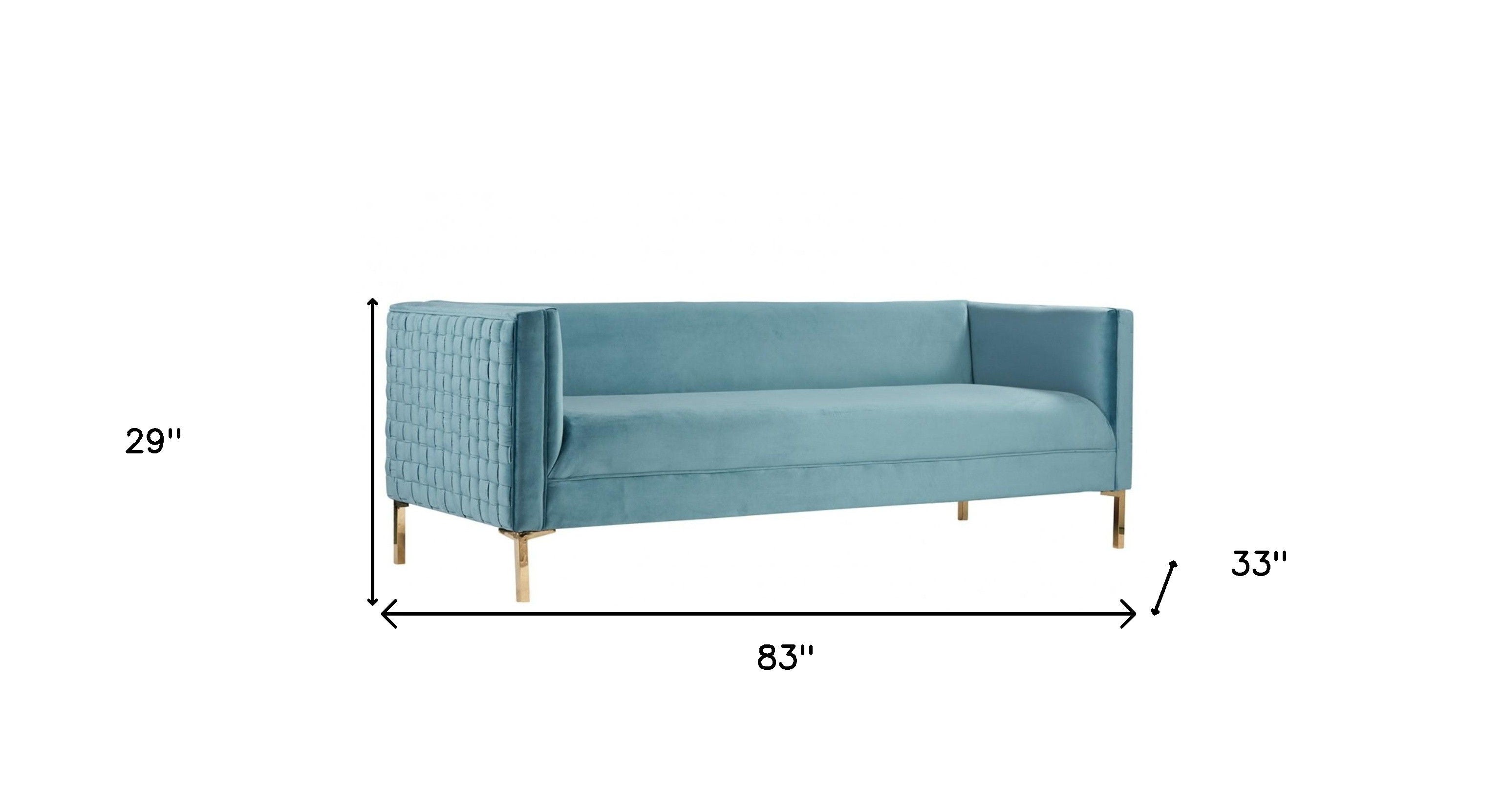 Velvet Sofa With Gold Legs - Teal Blue