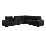 Amelia Onyx Corduroy Fabric Power Reclining Sectional with Storage Console & Bluetooth Speakers