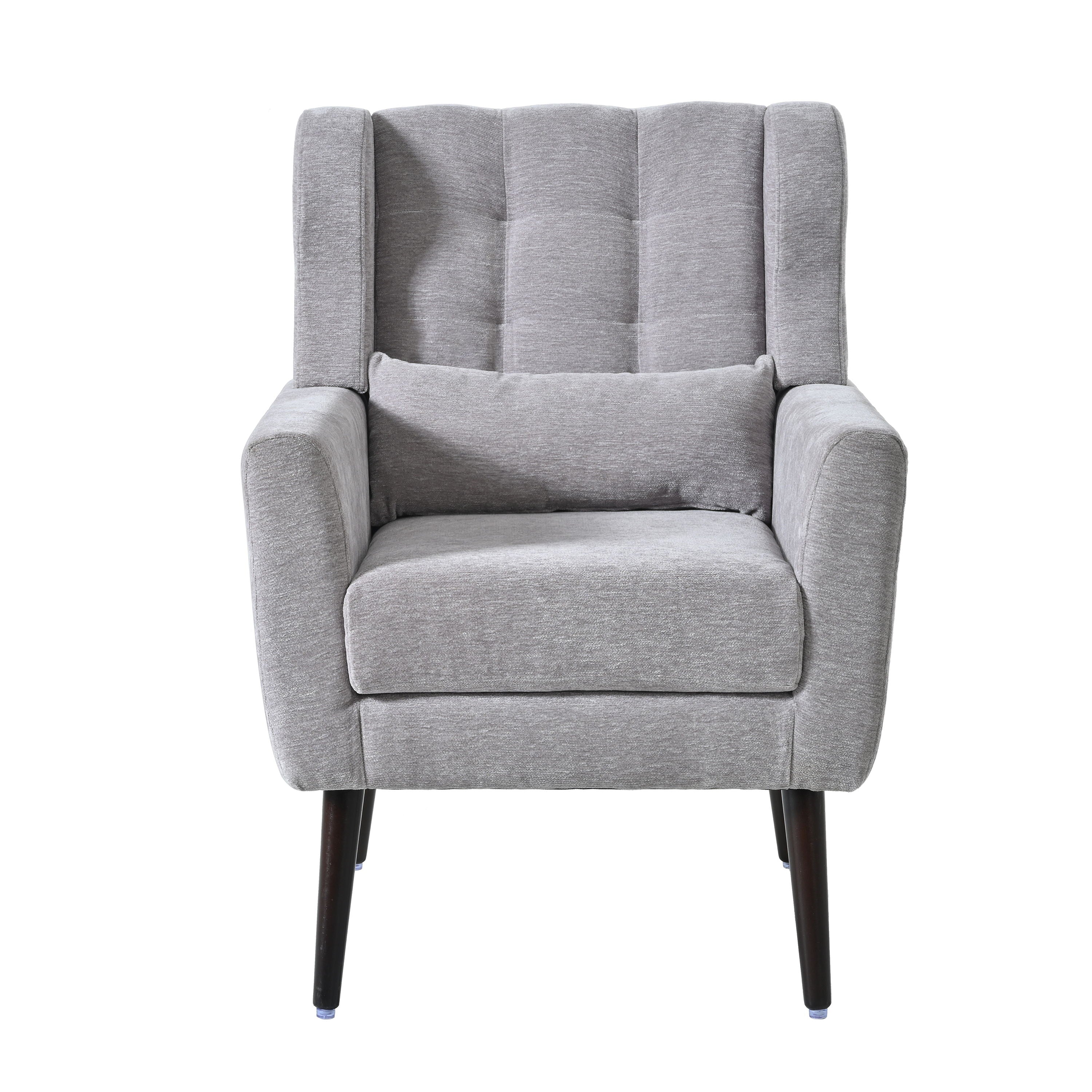 Modern Accent Chair, Chenille Arm Chairs For Living Room, Upholstered Mordern Armchair, Comfy Soft Padded Lounge Chair In Small Space, Bedroom, With Pillow, Solid Wood Leg