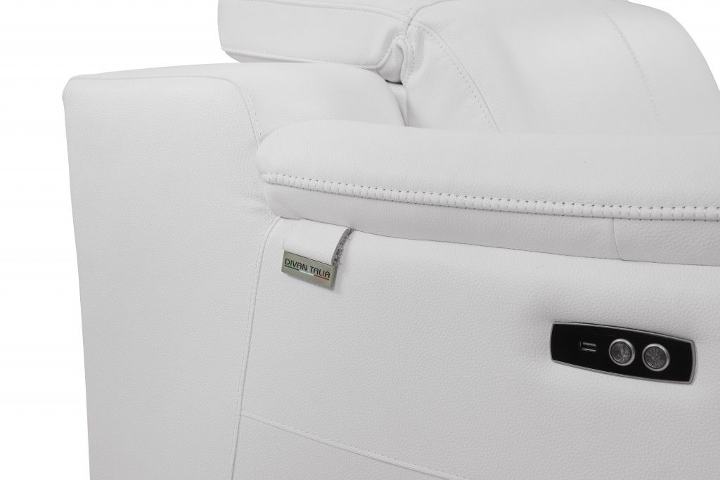 Leather USB Sofa With Silver Legs - White