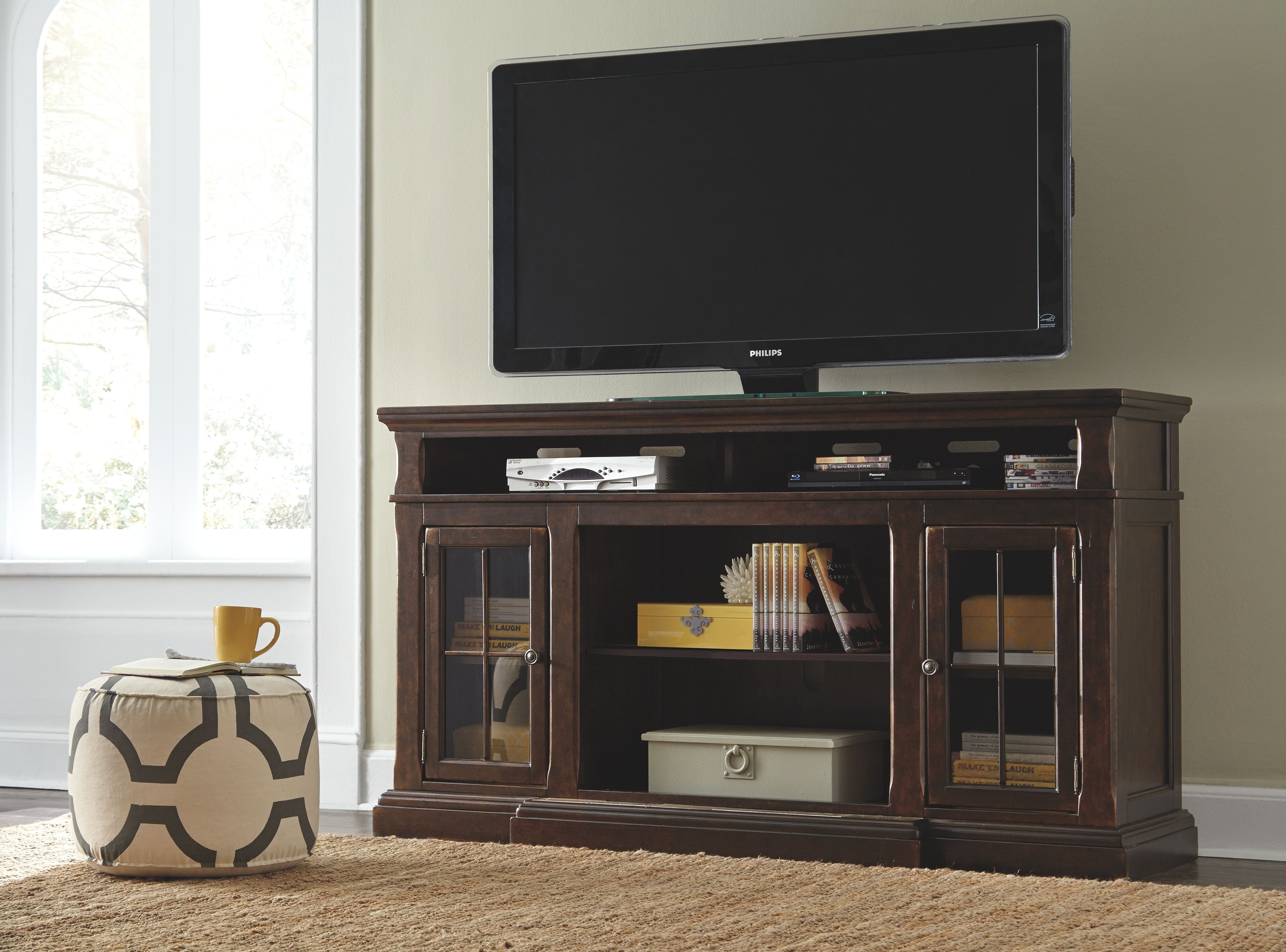 Roddinton - Dark Brown - Xl TV Stand W/Fireplace Option