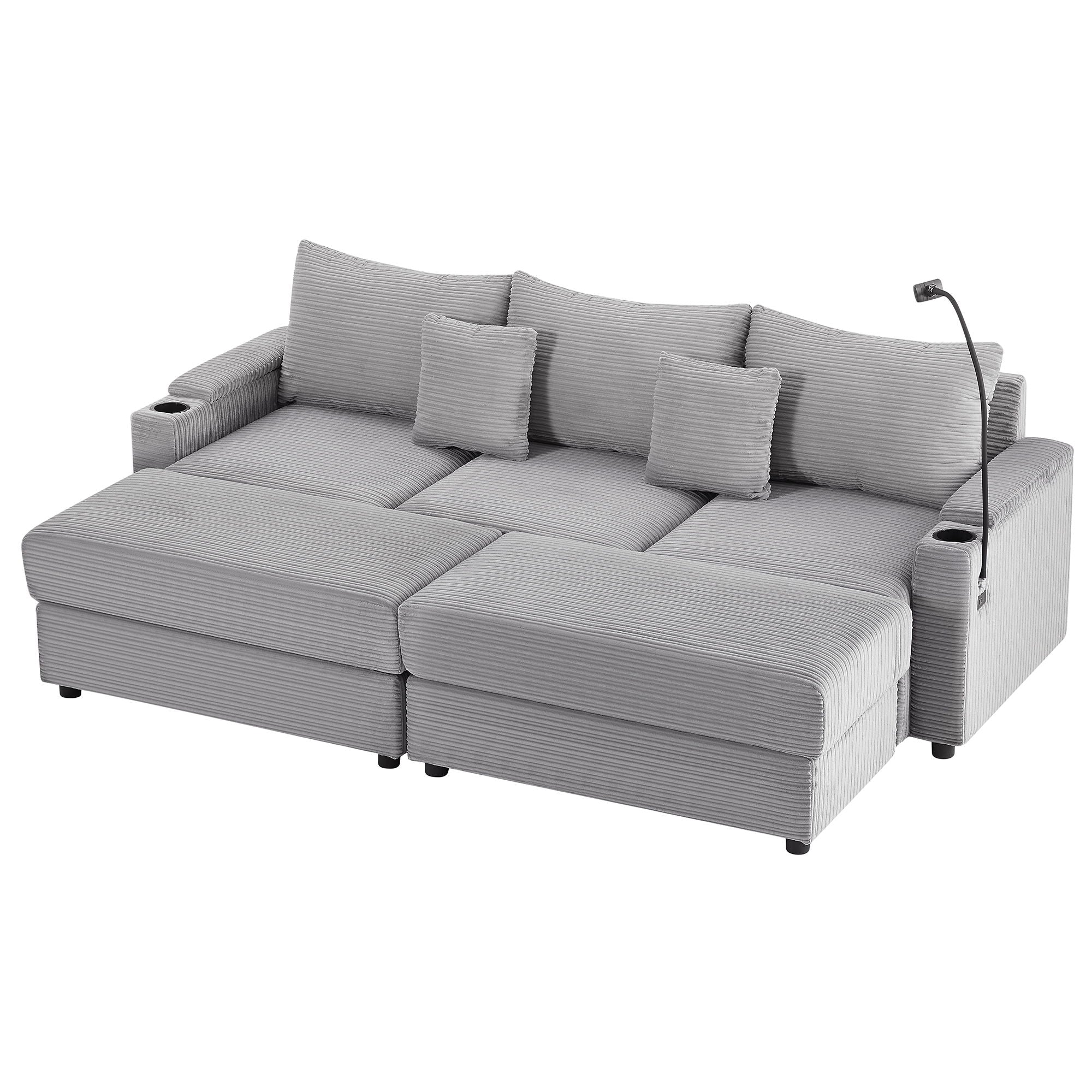 Modern Style Loveseat Sofa Sectional Sofa Couch With Storage Space, A Movable Ottoman, Two USB Ports, Two Cup Holders, A Phone Holder For Living Room