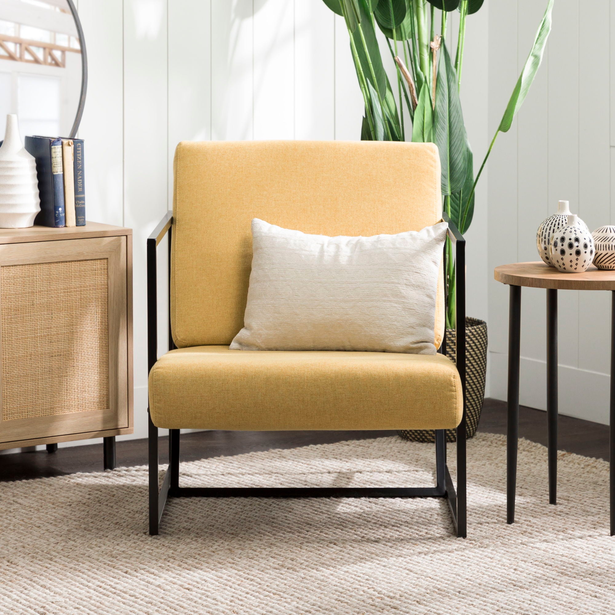 Modern Upholstered Chair With Metal Frame - Mustard