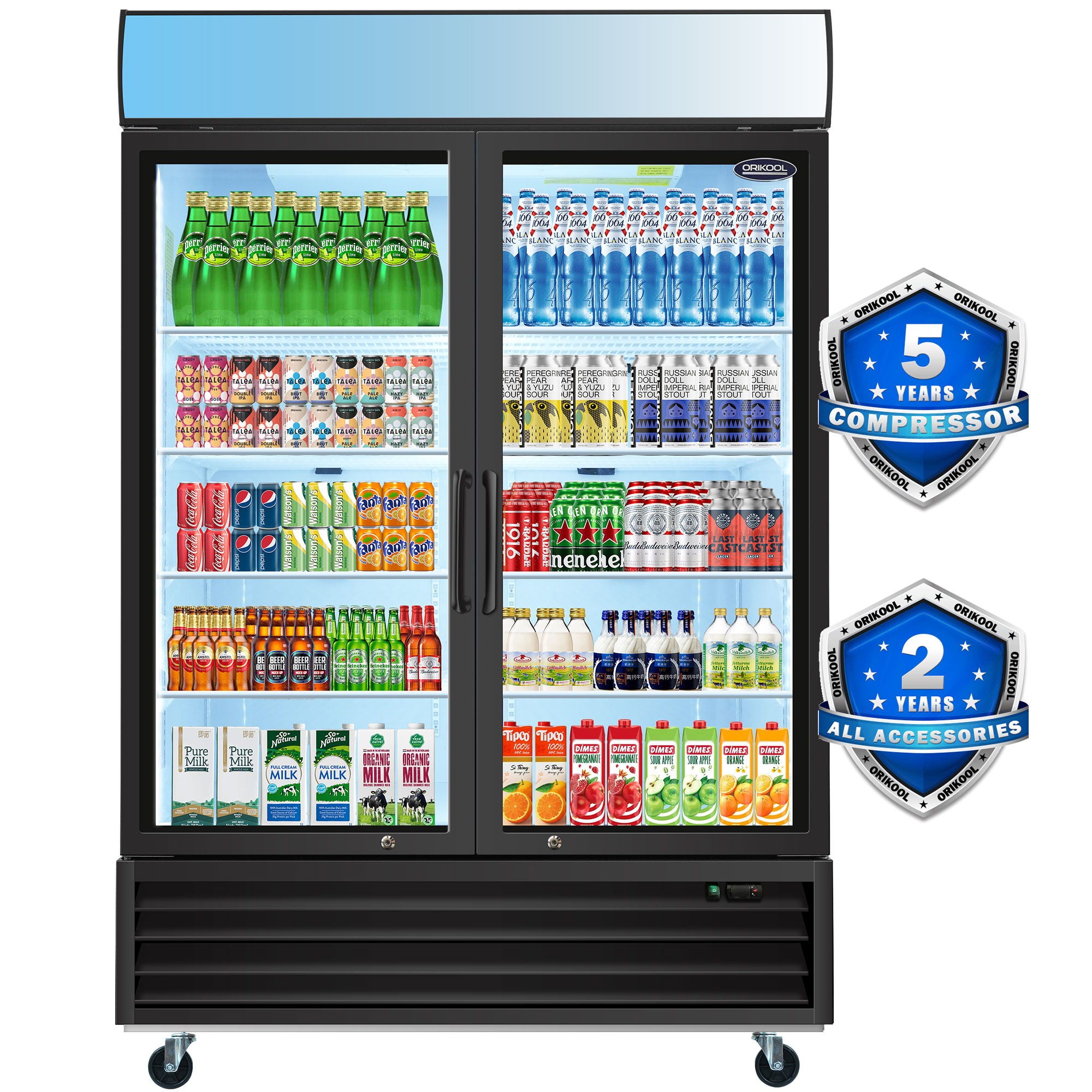 Glass Door Merchandiser Refrigerator Swing Door Commercial Display Refrigerators Merchandising Refrigeration With LED Top Panel