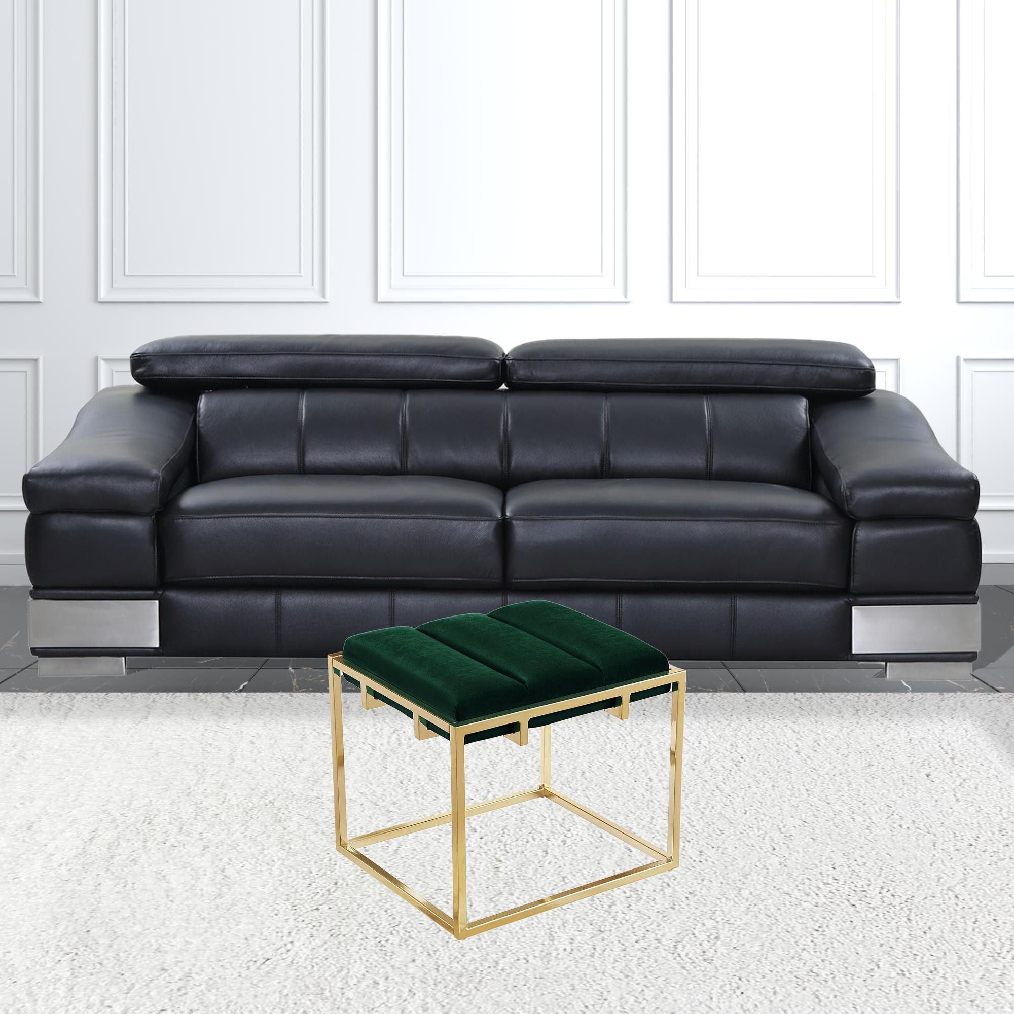 Velvet Ottoman - Green / Gold