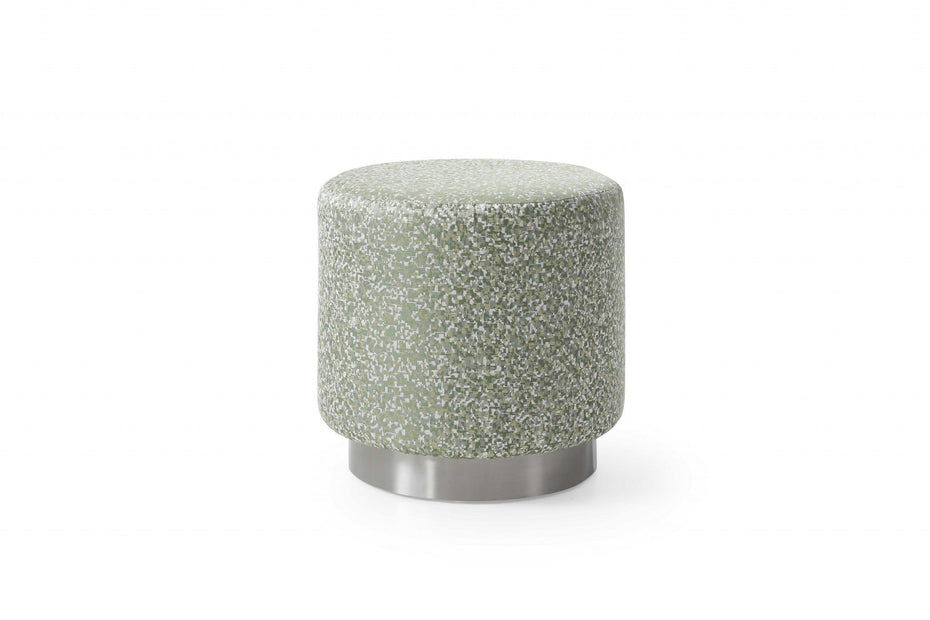 Linen Round Footstool Ottoman - Green / Silver