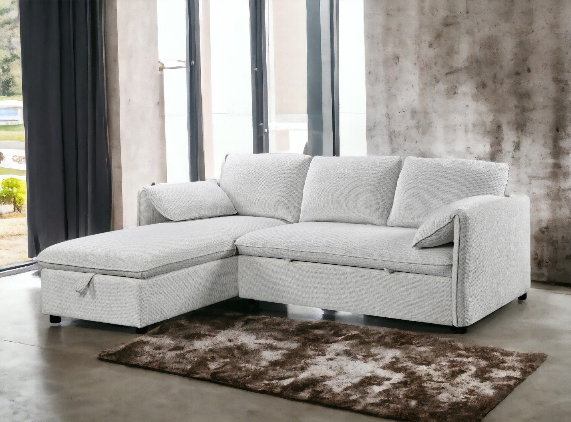 Yaroslav - Chenille Reversible Sectional Sofa With Sleeper Storage - Cream