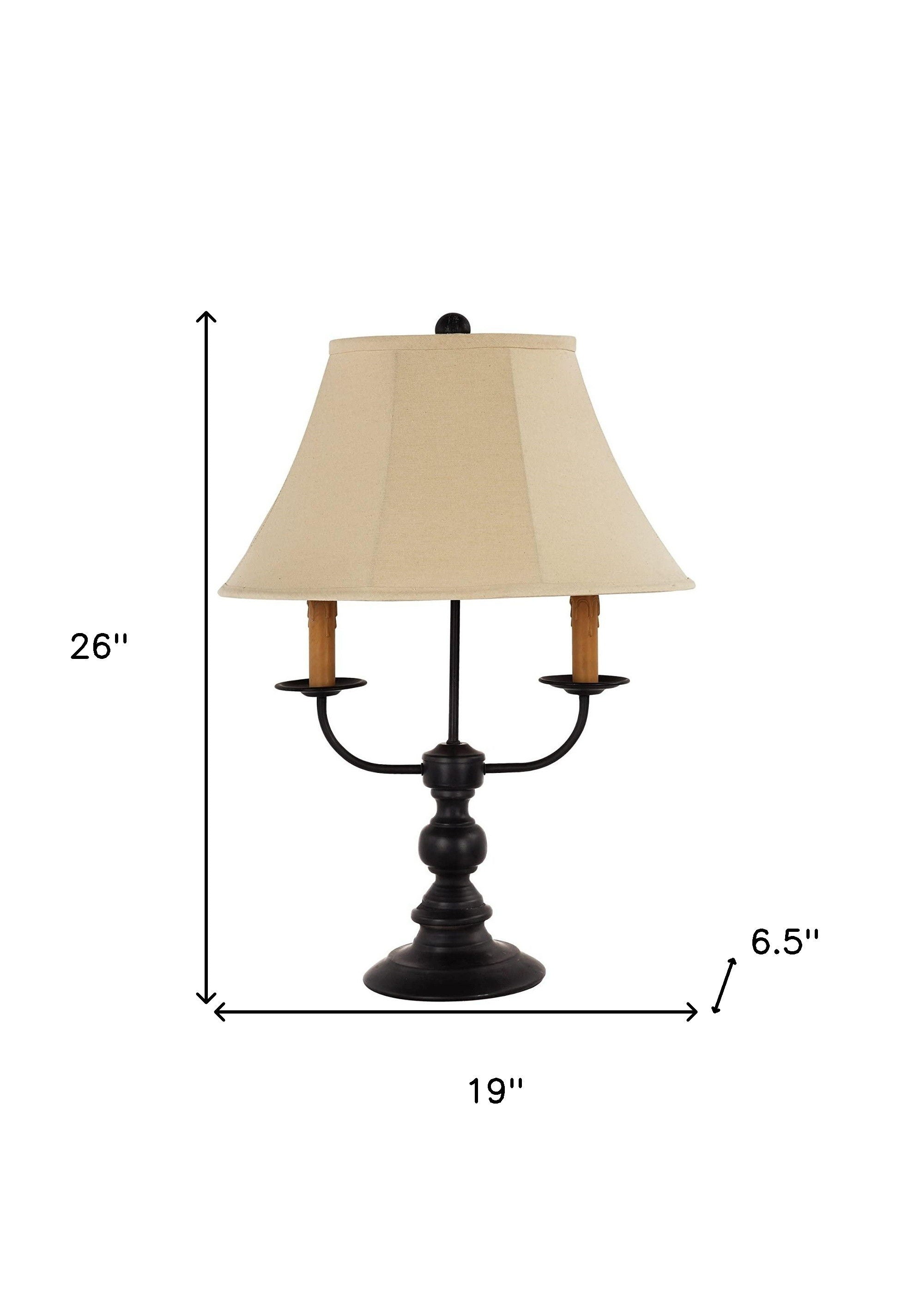 Metal Three Light Table Lamp With Natural Empire Shade - Black