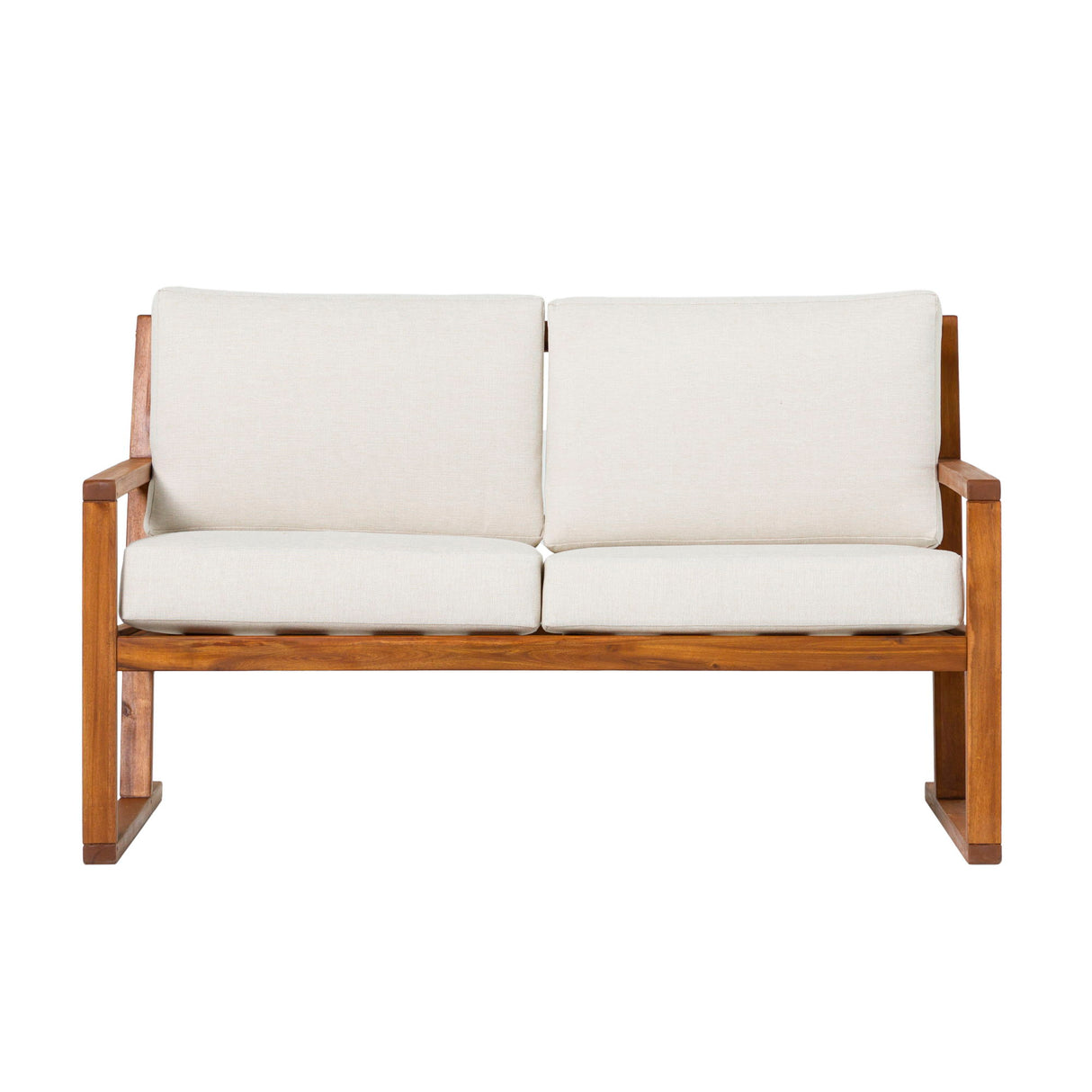 Contemporary Solid Wood Slat Back Patio Loveseat - Brown by Walker Edison | Bel Furniture