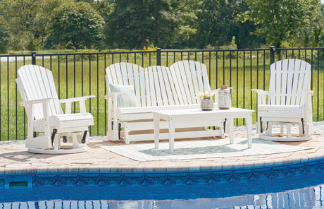 Hyland Wave - Outdoor Set White 4 Pc. Loveseat, 2 Swivel Chairs, Cocktail Table by Signature Design by Ashley® | Bel Furniture