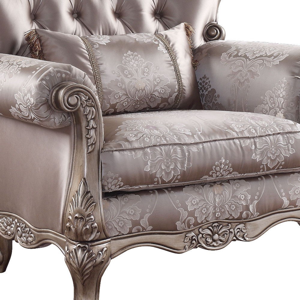 Fabric Floral Tufted Arm Chair - Champagne