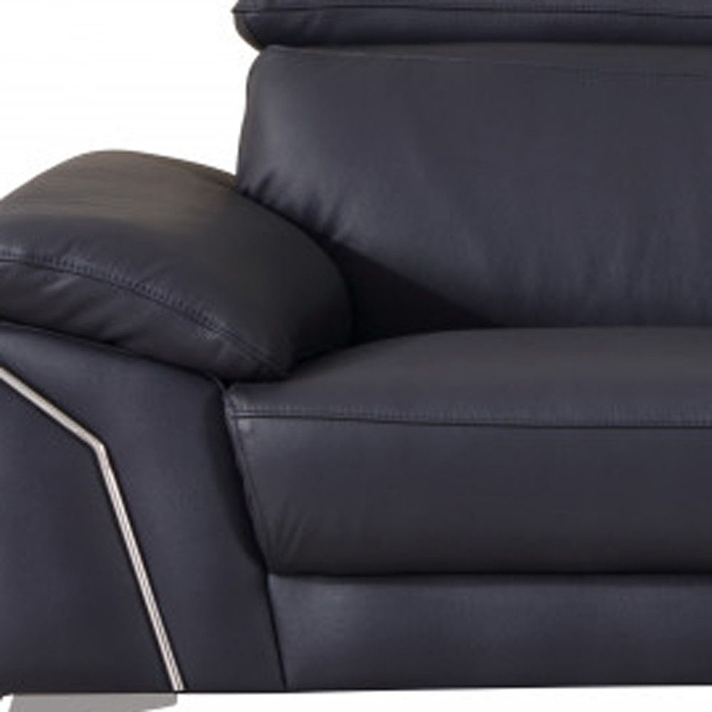 Italian Leather Sofa With Silver Legs - Blue