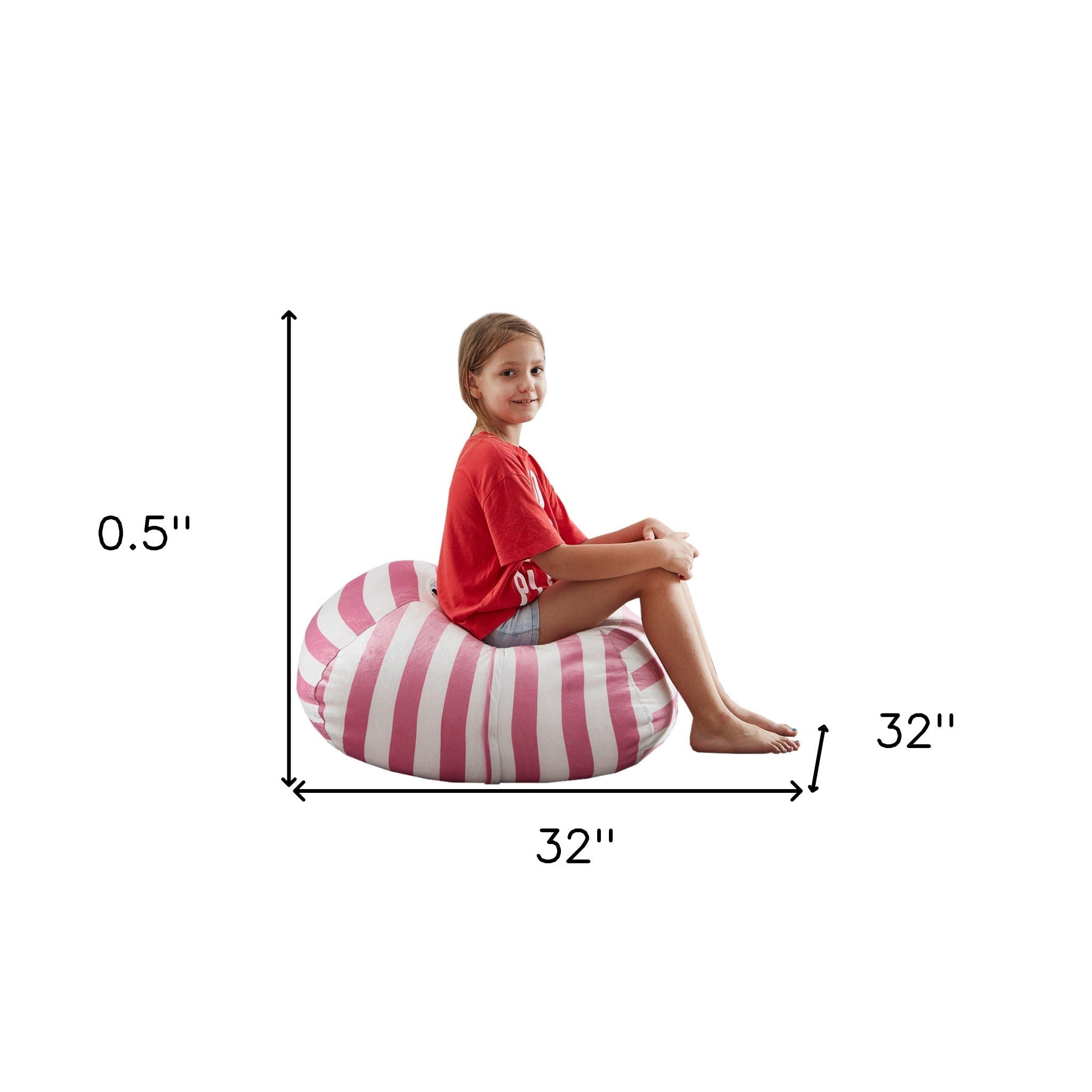 Microfiber Round Striped Pouf Cover - Pink / White