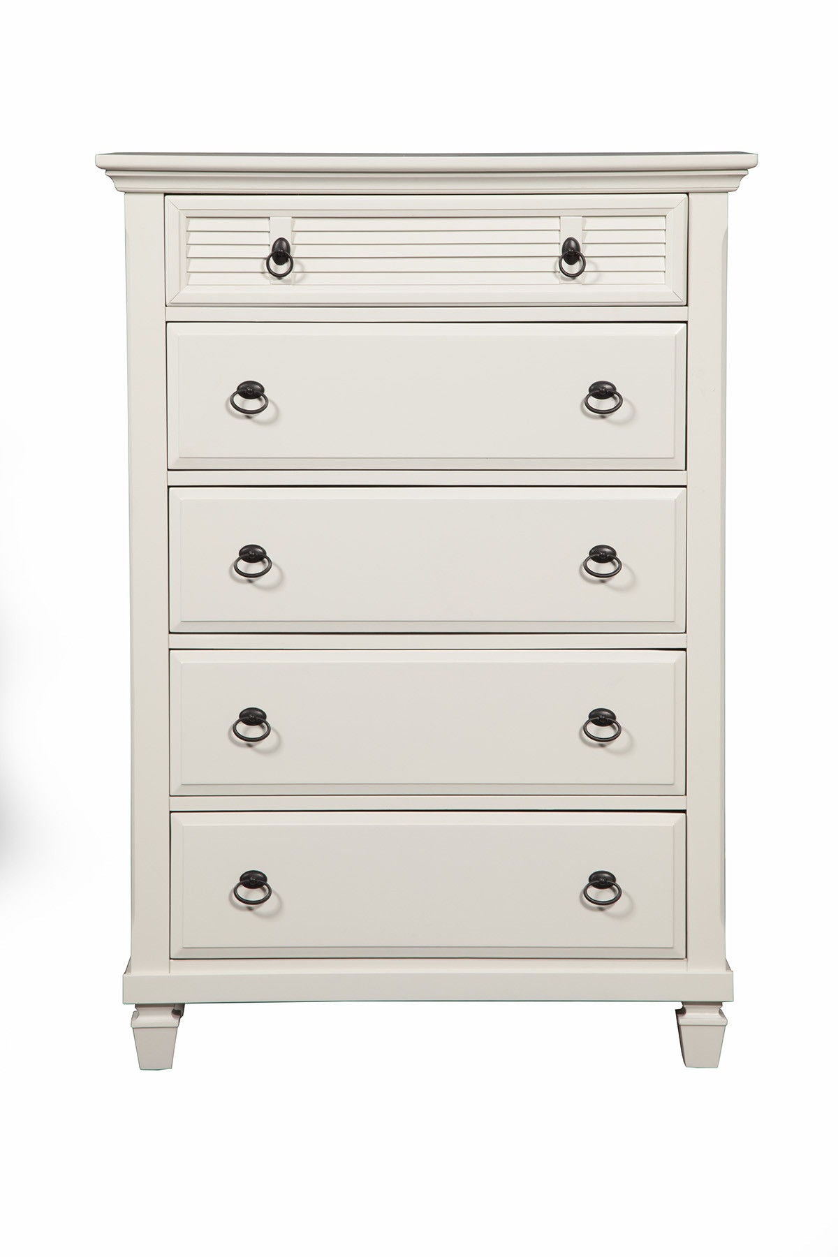 Solid Wood Five Drawer Chest - White