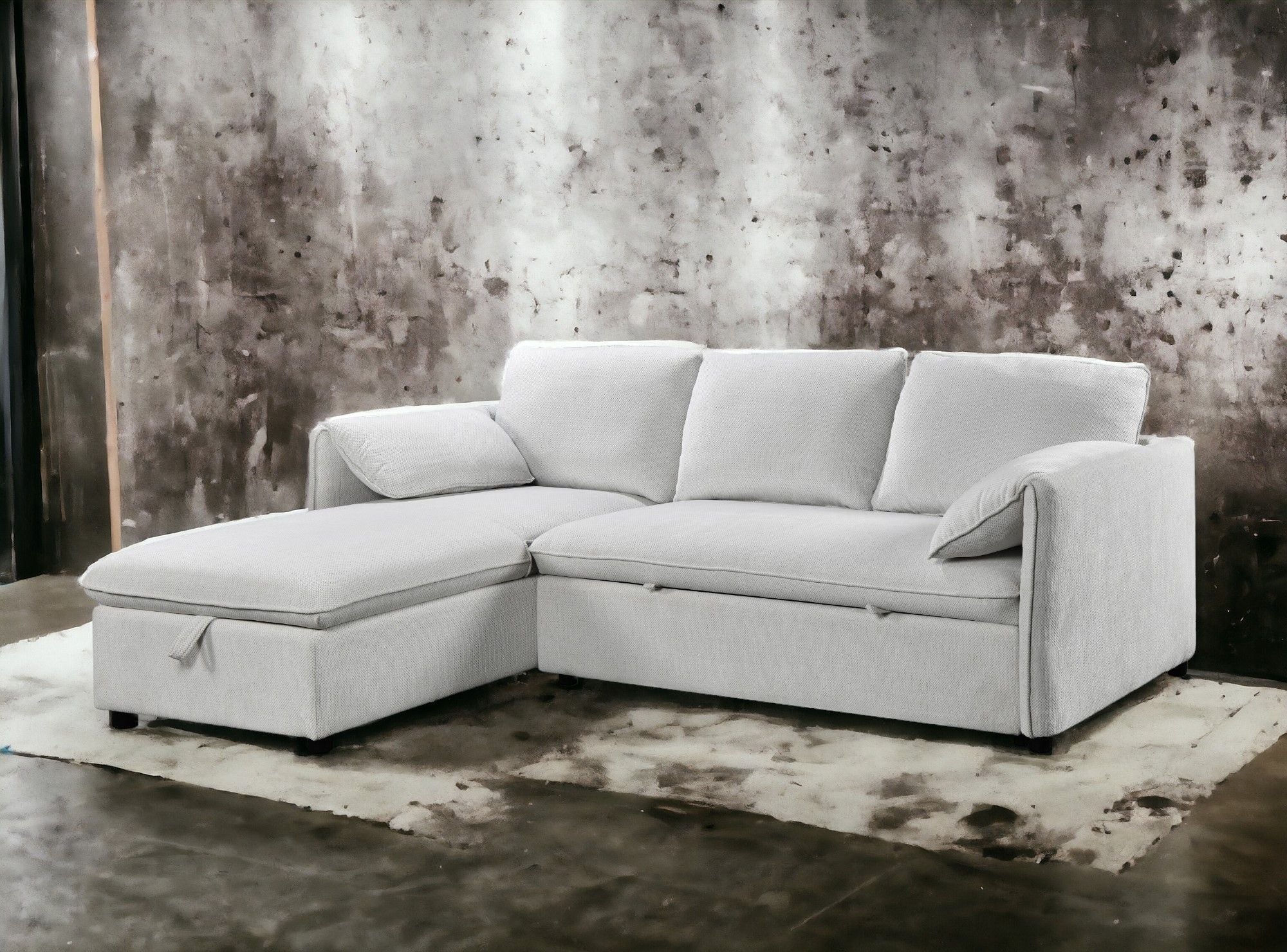 Yaroslav - Chenille Reversible Sectional Sofa With Sleeper Storage - Cream