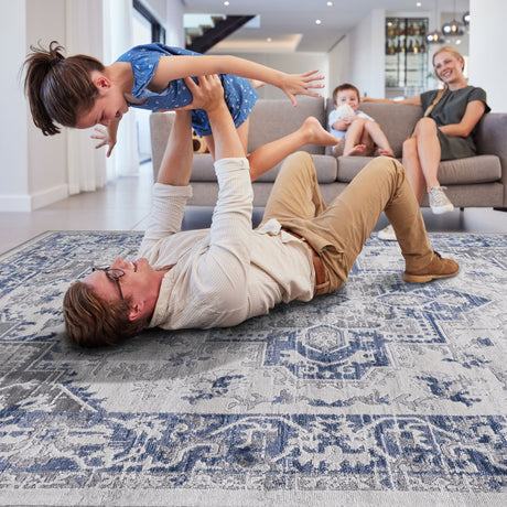 Marfi - 6' X 9' Oriental Area Rug - Blue / Gray - view 7