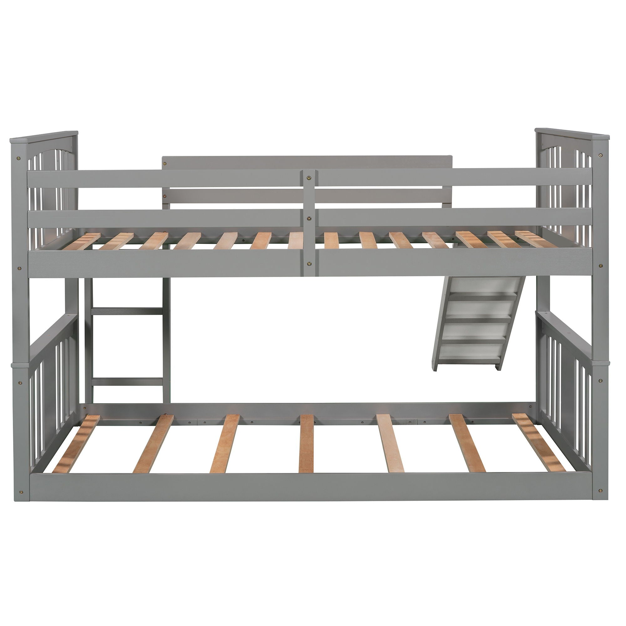 Twin Over Twin Bunk Bed With Slide And Ladder - Gray