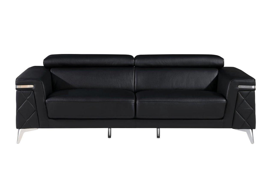 Sofa With Silver Legs Italian Leather - Black