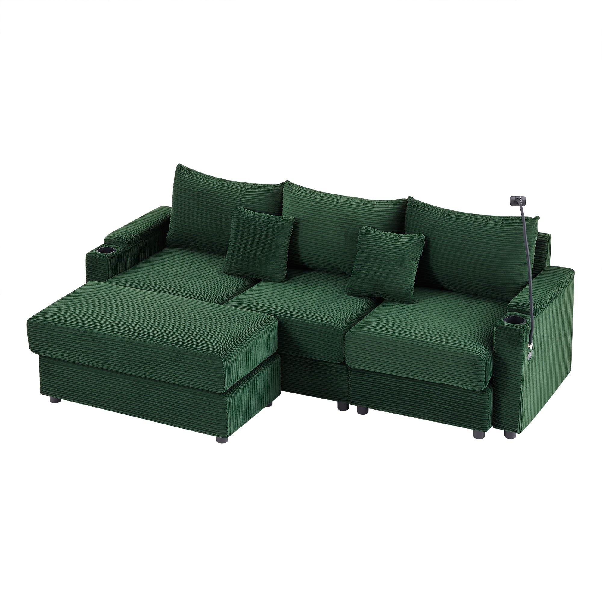 Modern Style Loveseat Sofa Sectional Sofa Couch With Storage Space, A Movable Ottoman, Two USB Ports, Two Cup Holders, A Phone Holder For Living Room