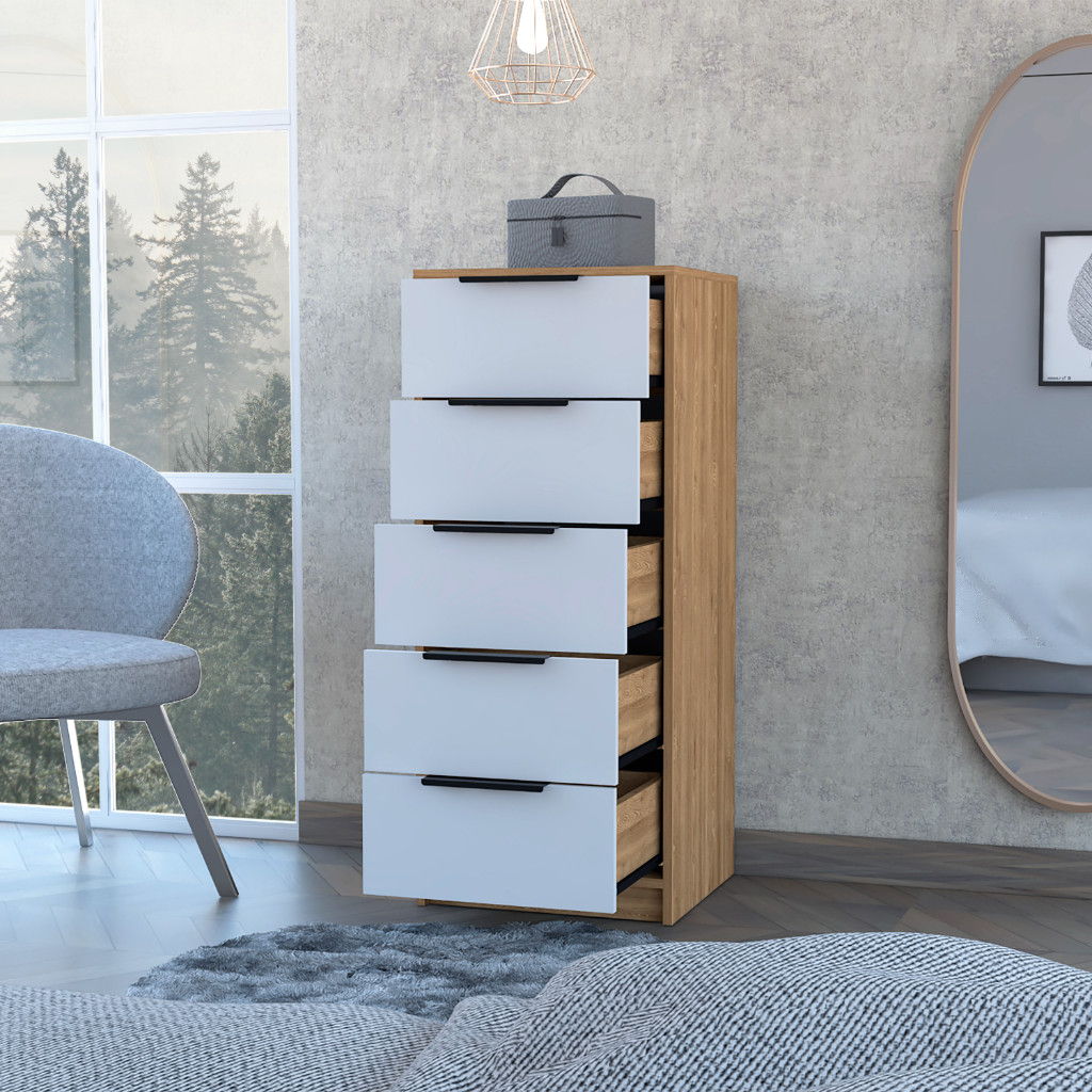 Five Drawer Standard Chest - White / Natural